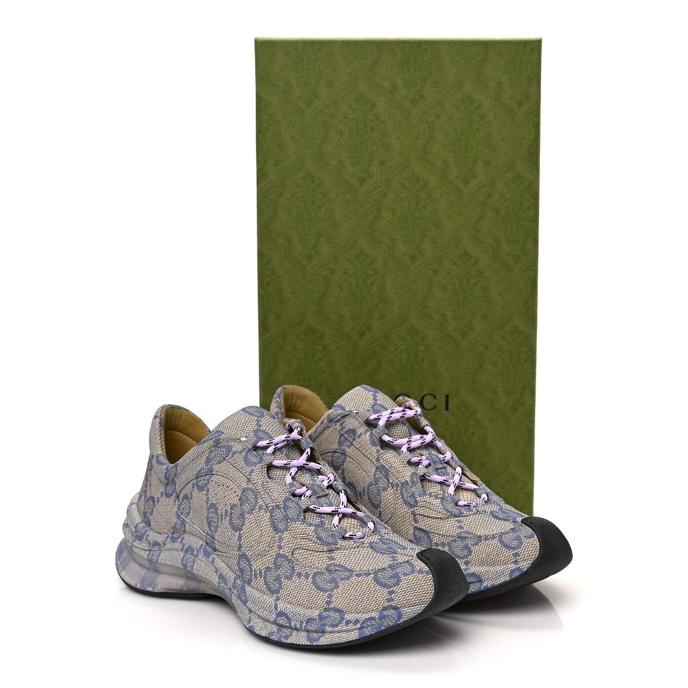 Gucci Gray and Purple Monogram Sneakers
